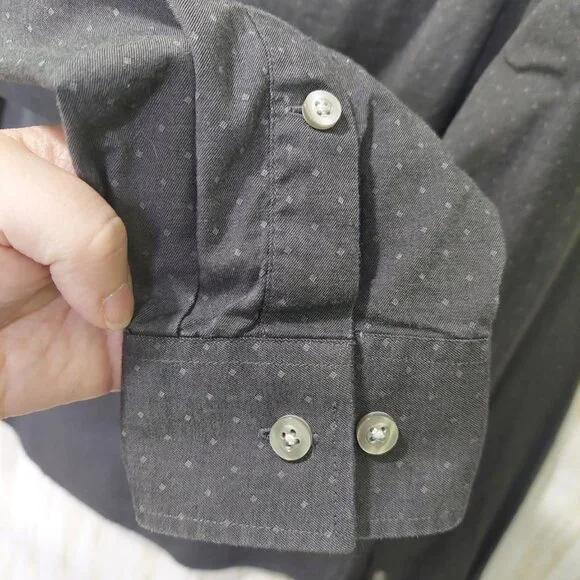 Michael Kors Mens Slim Fit Dress Shirt Size L 16 34/35 Drk Gray With Subtle Dots - Picture 6 of 9